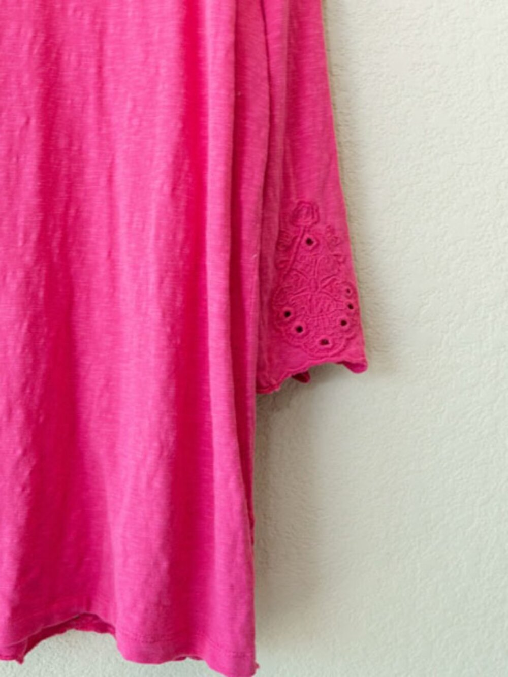 Talbots Pink Tassel Top XL Eyelet Hem Boho Cotton Tunic 3/4 Sleeve Peasant - Picture 13 of 13